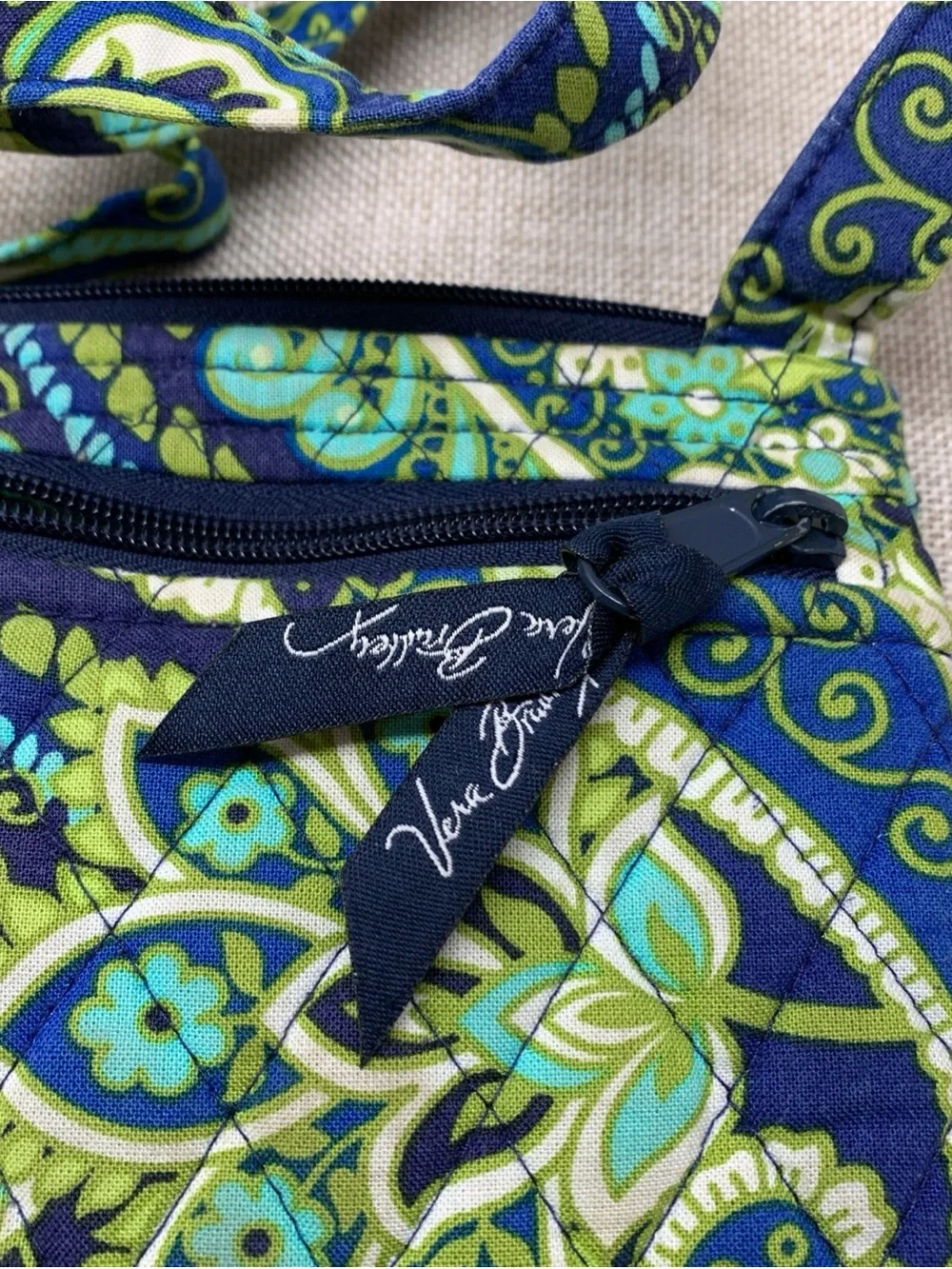 Vera Bradley Navy and Green Quilted Paisley Crossbody